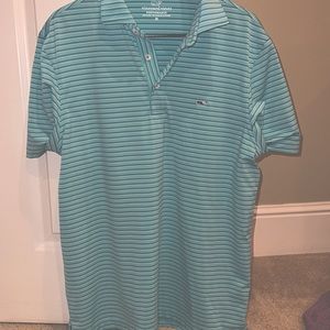 Vineyard Vines Men’s performance polo Size Medium. Green and blue, stripe. NWOT